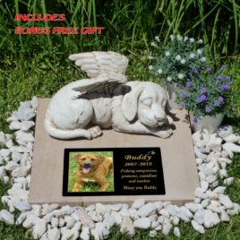 Angel Dog Figurine Statue with Personalised Memorial Plaque (2 Sizes) + Key Tag